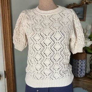 Zara Cream Open-Knit Short Sleeve Sweater